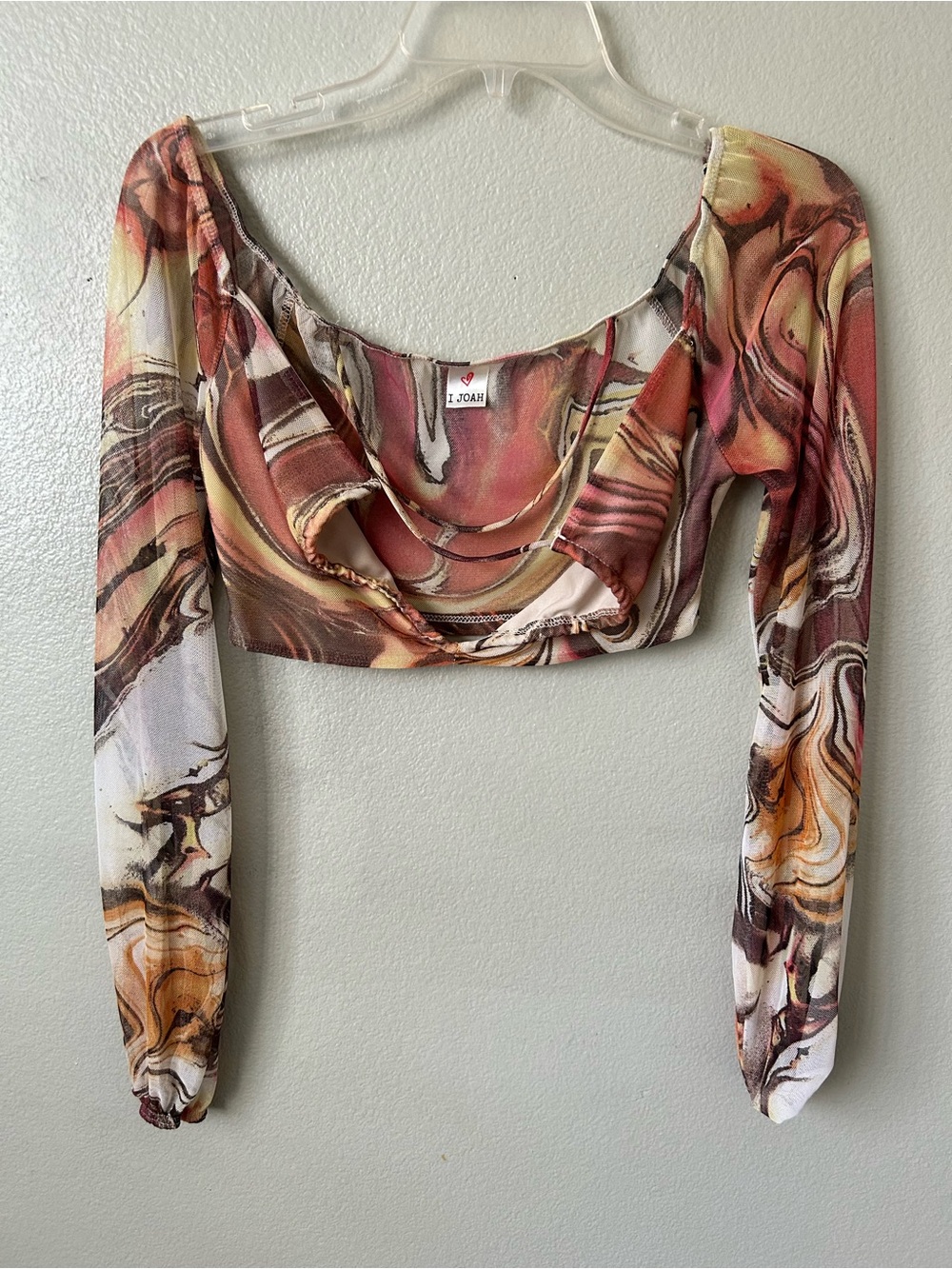 Marbled Long Sleeve Crop Top in Multicolor Rust